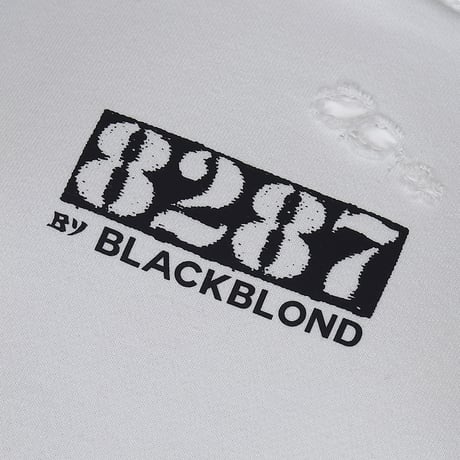 『8287 BY BLACKBLOND』  Center Logo Vintage Crop Hoodie (White)
