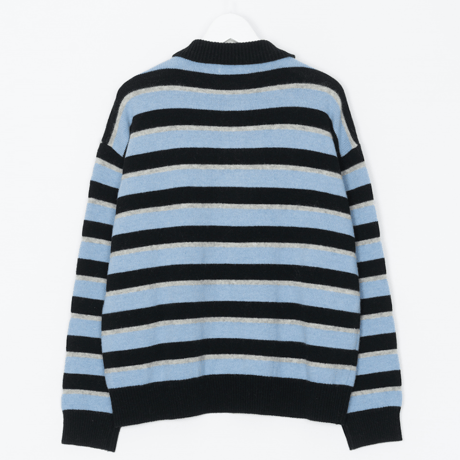 『HIFIFNK』  ラマウールストライプポロシャツ (Black)