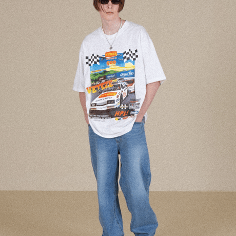 『VETEZE』 　クラシックレーシングハーフ Tシャツ  (White)