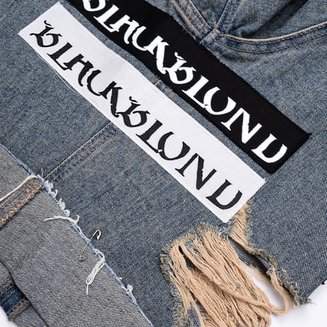 『BLACKBLOND』  Chaos Patch Fold Up Denim Shorts (Rusty Blue)