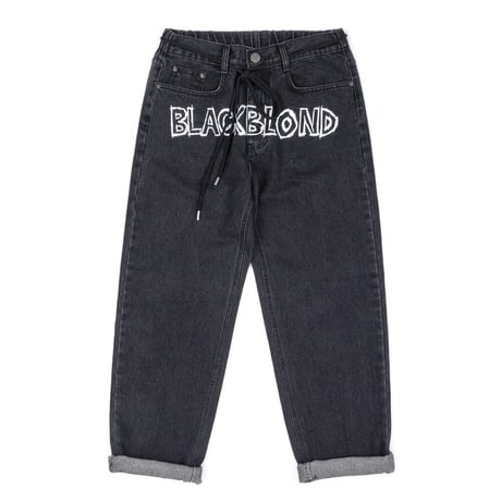 『BLACKBLOND』 　ボーダーグラフィティースマイルロゴデニムパンツ (Charcoal)