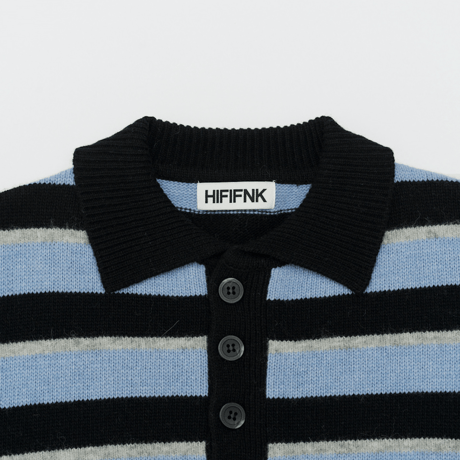『HIFIFNK』  ラマウールストライプポロシャツ (Black)