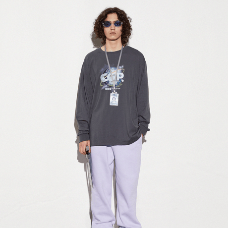 『Code:graphy』 　アースロゴロングスリーブ Tシャツ (Charcoal)