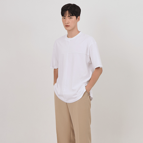 『 BY:L 』    ステッチアンネックTシャツ (White)