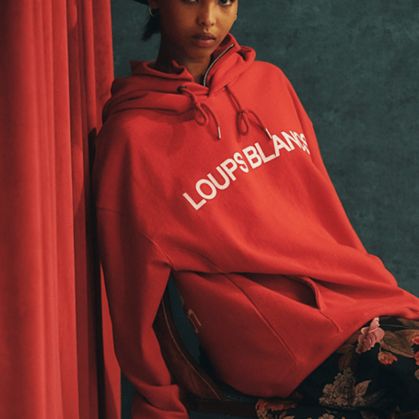 『LOUPS BLANCS』Logo Half Zip-up Turtle Neck HOOD (Red)