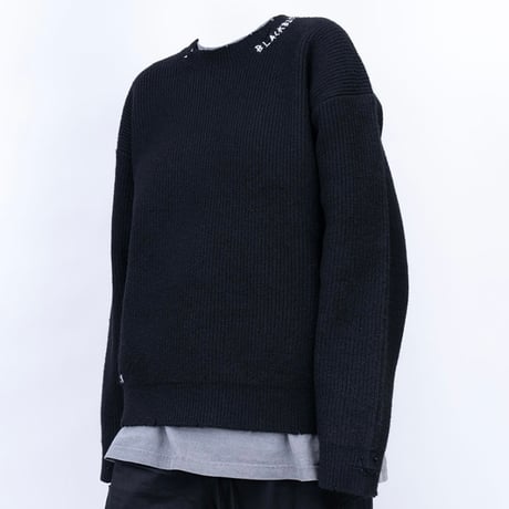『BLACKBLOND』　hand-stitched logo ripped sweater (Black)