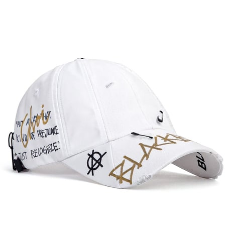 『BLACKBLOND』  ripped custom persona graffiti logo cap (White)