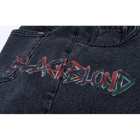 『BLACKBLOND』  ペインテッドグラフィティーロゴショートデニムパンツ (Black)