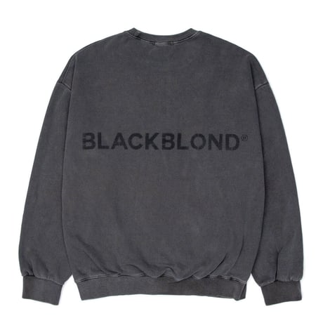 『BLACKBLOND』　ラフスマイルロゴカスタムピグメントスウェットシャツ (Charcoal)