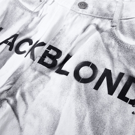 『BLACKBLOND』 　ダーティーウォッシングオーバーフィットデニムパンツ (White)