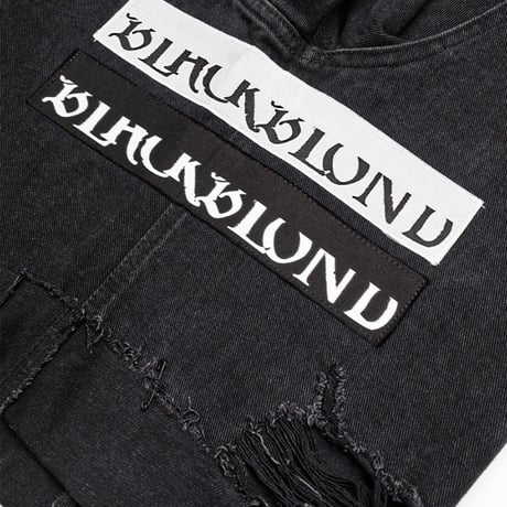 『BLACKBLOND』  Chaos Patch Fold Up Denim Shorts (Black)