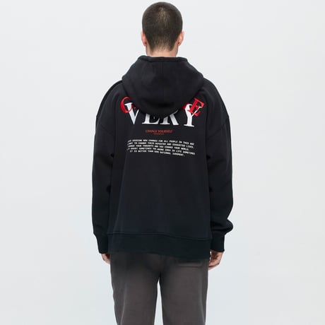 『Verynineflux』   オーバーラップフードパーカー (Black)