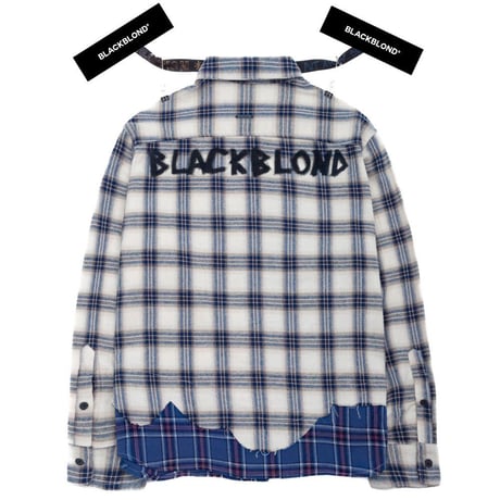 『BLACKBLOND』　グラフィティロゴレイヤードチェックシャツ (Ivory)