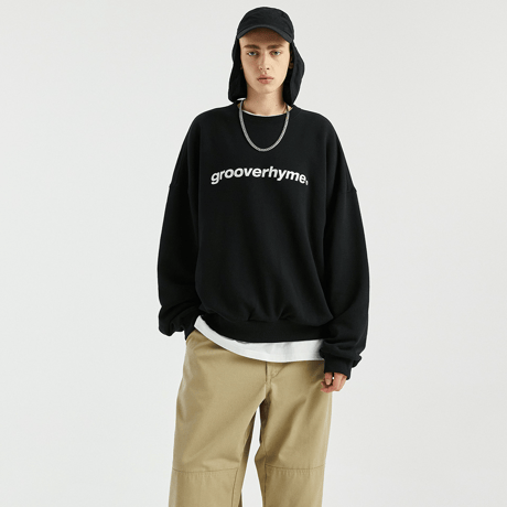 『GROOVE RHYME』 ベーシックロゴビッグオーバースウェットシャツ (Black)