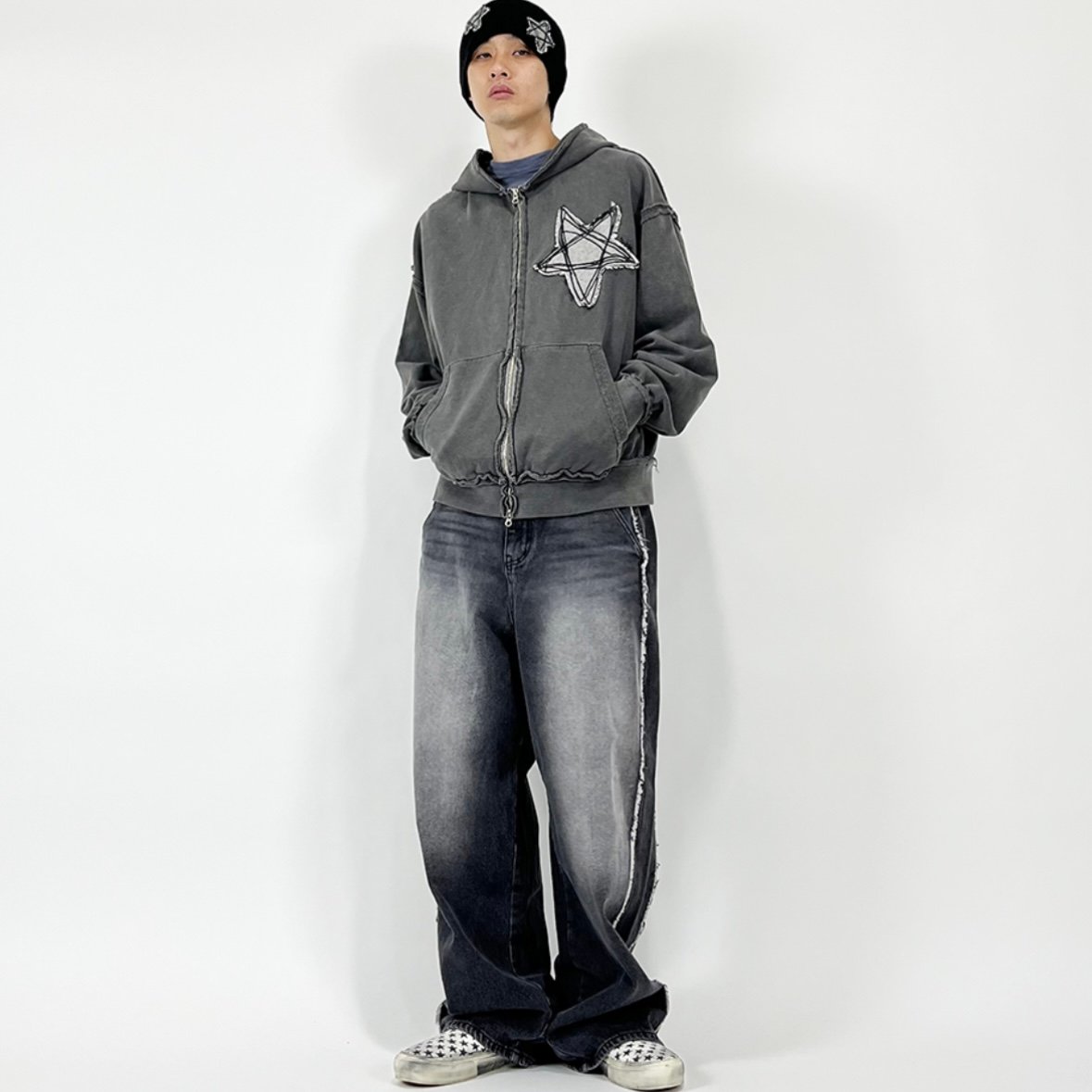 SK8ER ROCK』 スターリバースピグメントスウェットパーカージップ