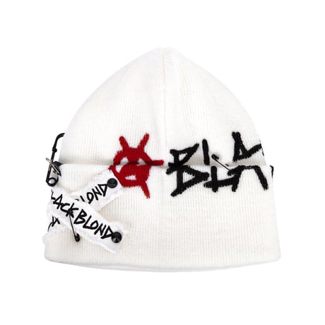 『BLACKBLOND』    グラフィティーロゴパッチニット帽 (White)