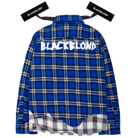 『BLACKBLOND』　グラフィティロゴレイヤードチェックシャツ (Blue)