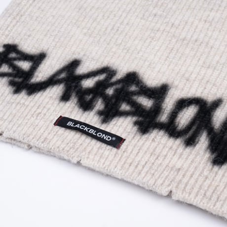 『BLACKBLOND』　hand-stitched logo ripped sweater (Oatmeal)
