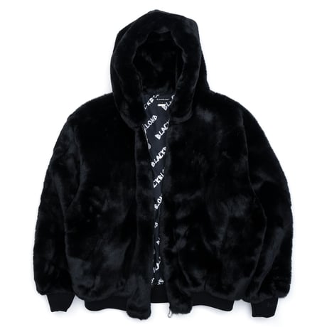 『BLACKBLOND』 　sprayed Smile logo fur hood jacket (Black)