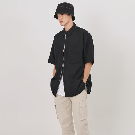 『 BY:L 』    ミニマルオーバージッパーシャツ (Black)