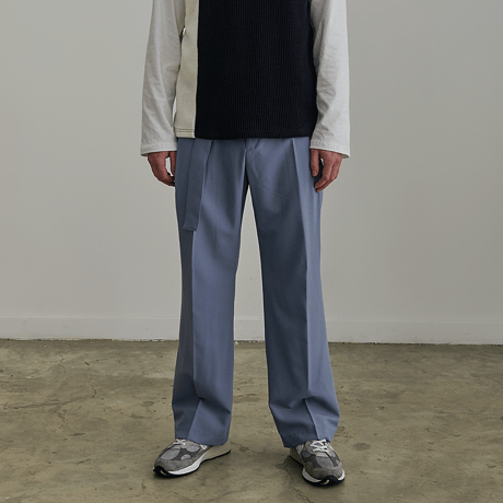 『BY.L 』 ベルトワンタックワイドスラックスパンツ (Greyish Blue)