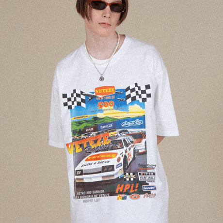 『VETEZE』 　クラシックレーシングハーフ Tシャツ  (White)