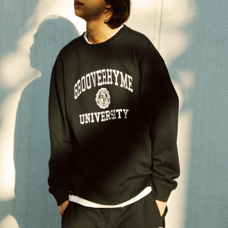 『grooverhyme』 ユニバーシティースウェットシャツ (Black)
