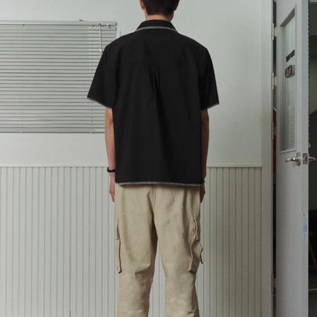 『MURRA AER 』  magnolia needlework half shirts (Black)