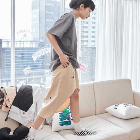 『FREAKISH BUILDING』 SEGU UNBALANCE MIDI SKIRT (Beige)
