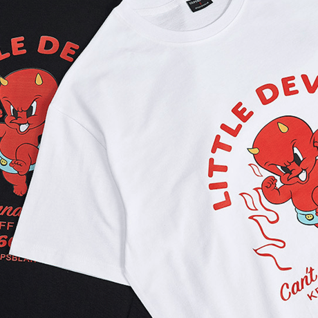 『LOUPS BLANCS』  Little Hot Stuff Ver.1 Oversize Half T-shirt  (White, Black)