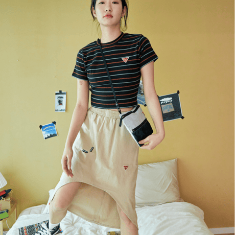 『FREAKISH BUILDING』 SEGU UNBALANCE MIDI SKIRT (Beige)