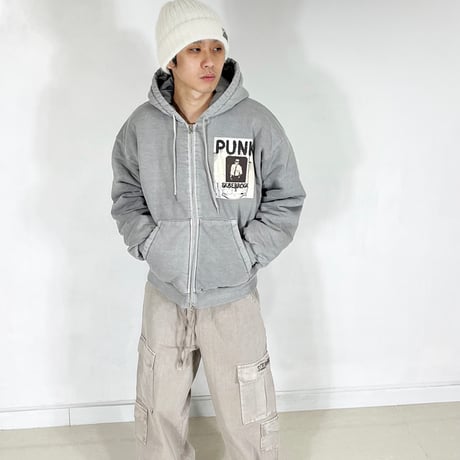 『SK8ER ROCK』 　scribble padded pigment sweat hood zip-up (Gray)