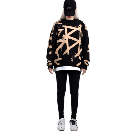 『BLACKBLOND』　bleached custom crewneck sweatshirt (Black)