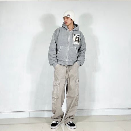 『SK8ER ROCK』 　scribble padded pigment sweat hood zip-up (Gray)