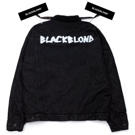 『BLACKBLOND』   Shearling Collar Graffiti Logo Denim Jacket (Black)