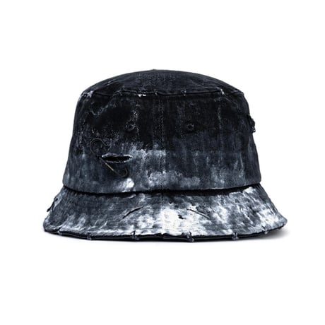『BLACKBLOND』   Smoke Painted Custom Denim Bucket Hat (Black)