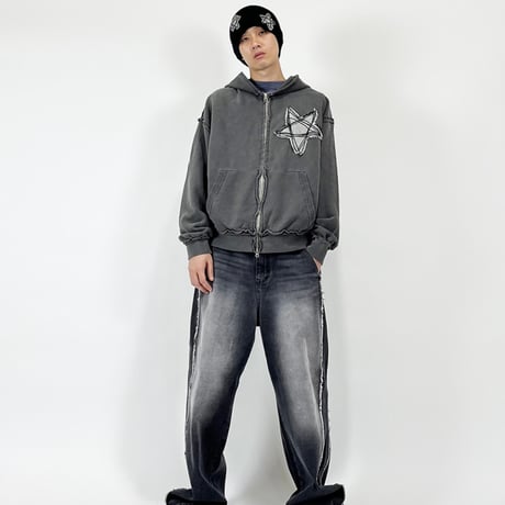 『SK8ER ROCK』 　スターリバースピグメントスウェットパーカージップアップ (Charcoal)