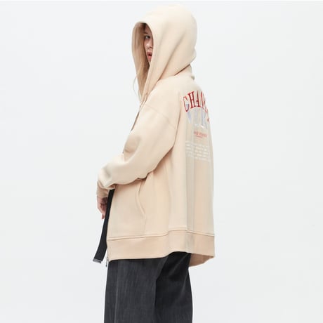 『Verynineflux』   オーバーラップフードパーカー (Beige)
