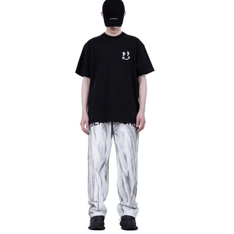 『BLACKBLOND』 　ダーティーウォッシングオーバーフィットデニムパンツ (White)