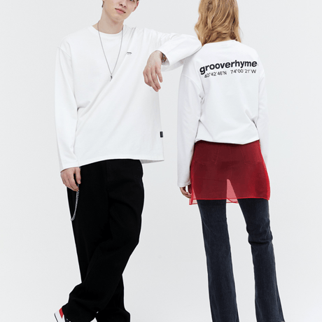 『grooverhyme』 　NYC ロケーションロングスリーブ Tシャツ (White)