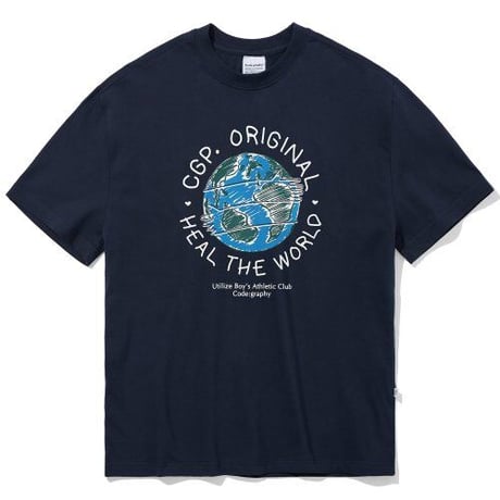 『Code:graphy』 　グリーンアースロゴ Tシャツ (Navy)