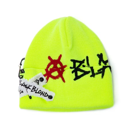『BLACKBLOND』    グラフィティーロゴパッチニット帽 (Neon)