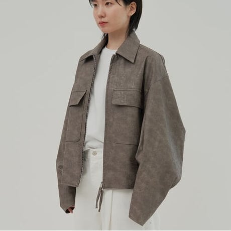 『HIFIFNK』  リンクルレザーオーバーサイズジャケット (Ash Beige)