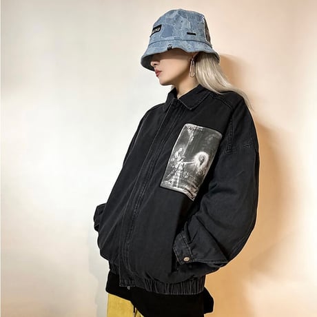 『BLACKBLOND』   the apparition patchwork denim bucket hat (Light Blue)