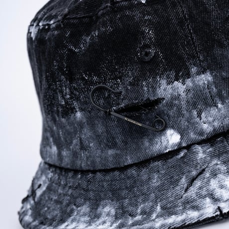『BLACKBLOND』   Smoke Painted Custom Denim Bucket Hat (Black)