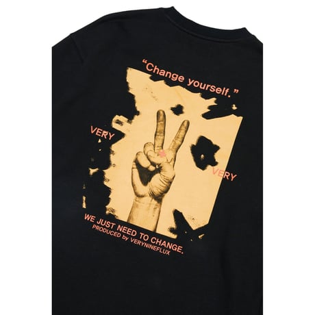 『Verynineflux』   ストライプレイヤードTシャツ (Black)