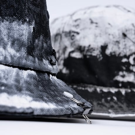 『BLACKBLOND』   Smoke Painted Custom Denim Bucket Hat (Black)