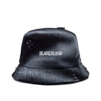 『BLACKBLOND』  ripped sprayed custom border graffiti logo bucket hat (Black)
