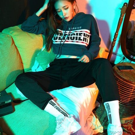『BAUST』  deficient hood crop top (Blue Green)