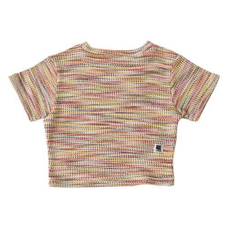 『FREAKISH BUILDING』  マルチカラーワッフルショートスリーブクロップ Tシャツ (Yellow)